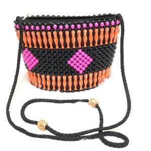 African Multicolored Beaded Leather Handmade Bag